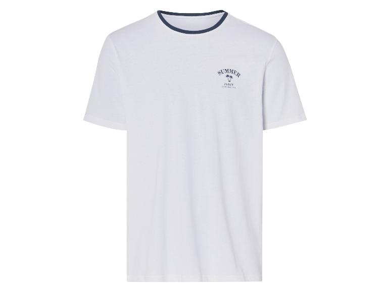T-shirt blanc à col contrastant, thème estival.