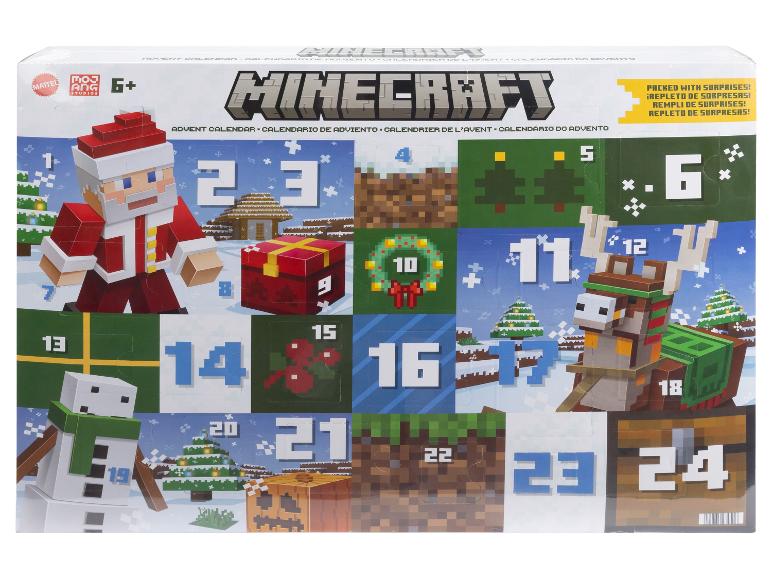 Calendrier de l'Avent Minecraft avec 24 fenêtres et personnages Minecraft.