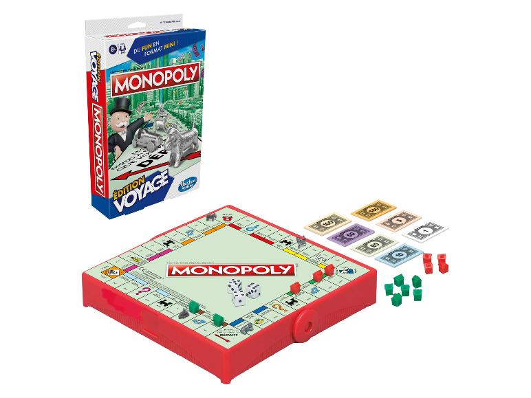 Monopoly édition Voyage : jeu de société Hasbro, plateau, argent, maisons.