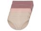 Trois paires de culottes pour femmes en beige, rose et mauve.