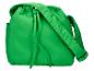 Sac à bandoulière vert avec cordon de serrage et sangle réglable.