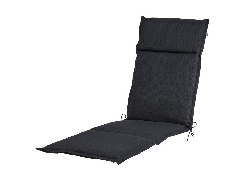 Un coussin de chaise de jardin noir avec dossier et assise.