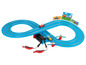 Circuit de course Peppa Pig avec deux voitures et un pont.