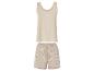 Ensemble pyjama beige : débardeur et shorts rayés.