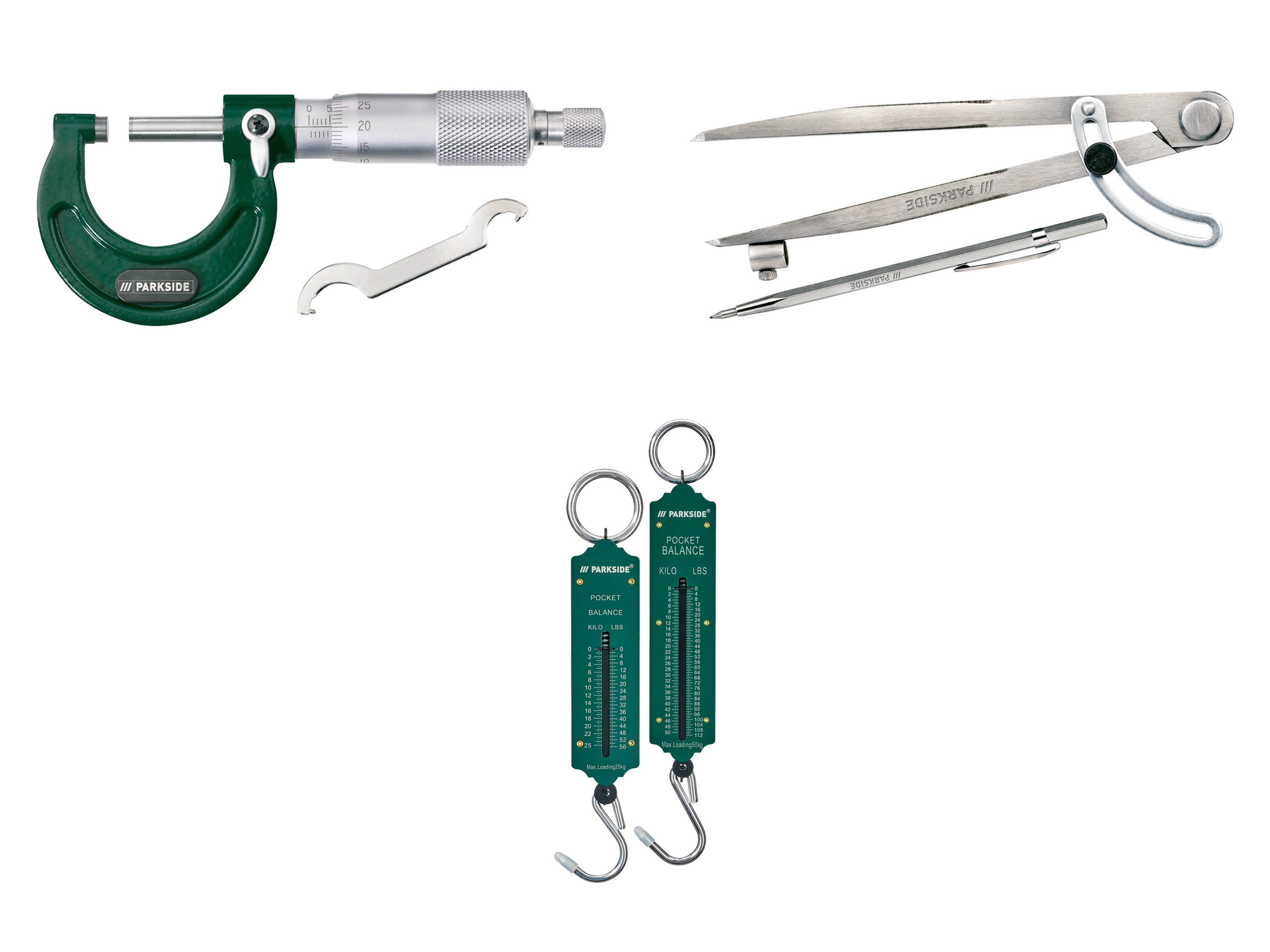 PARKSIDE® Compas d'arpenteur avec pointe à tracer ou Kit de pesée à ressort ou Micromètre d'arpenteur