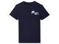 Un t-shirt bleu marine avec un motif de requin et le texte 'Shark Squad'.