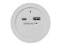 Appareil circulaire blanc avec ports USB-A et USB-C, étiqueté '5.0V DC Max.3.4A'