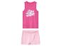 Ensemble fille : débardeur rose à fleurs blanches et short rose clair.