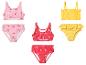 Ensembles de bikini pour enfants : rose cerises, rouge fraises et jaune à volants.
