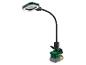Lampe de travail LED sans fil avec col de cygne flexible et pince, alimentée par batterie.