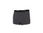 Caleçon gris foncé avec une ceinture élastique noire et une petite étiquette avec du texte.