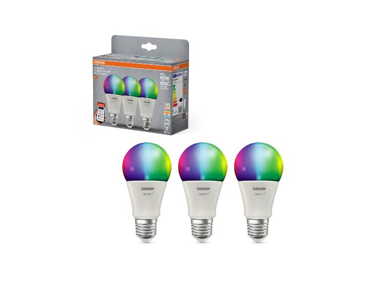 Trois ampoules LED intelligentes multicolores avec boîte, 9W=60W, 806lm, E27