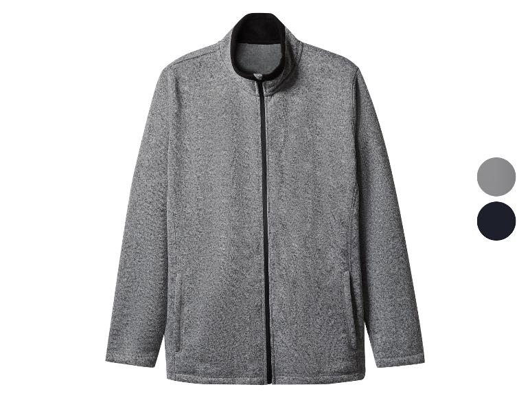 Veste grise zippée à col montant, avec poches latérales et options de couleur.