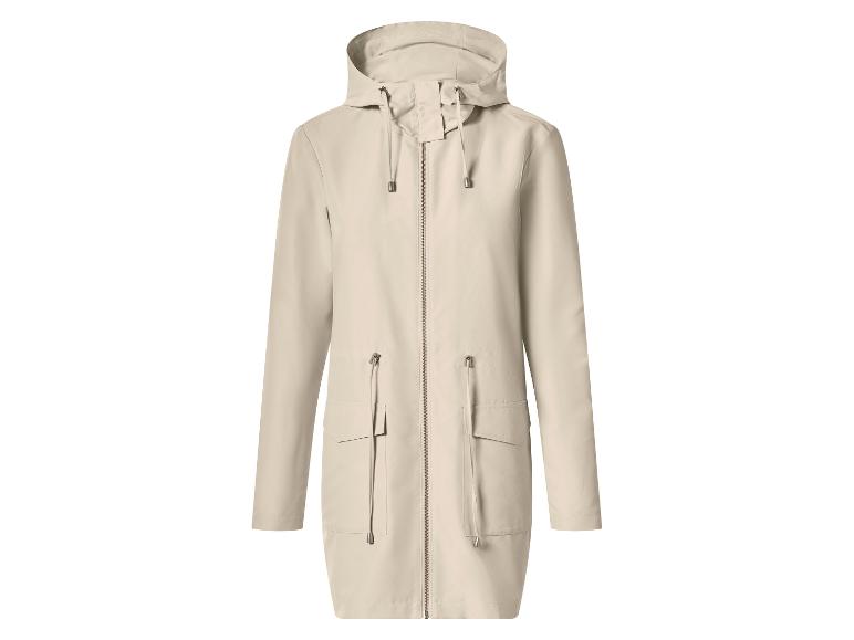 Imperméable beige à capuche pour femme avec fermeture éclair et poches