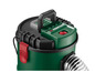 Aspirateur vert Parkside avec fermeture rouge et poignée noire.