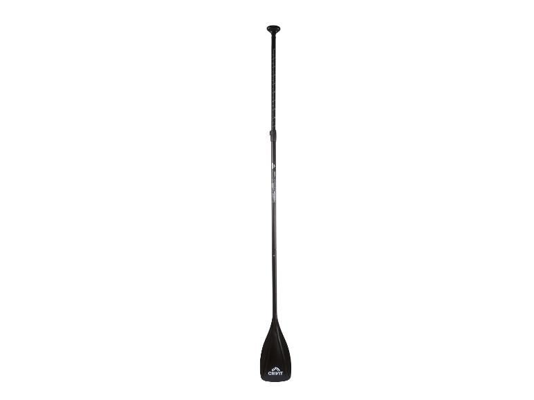 Pagaie noire avec manche réglable et marques de mesure pour les sports nautiques.