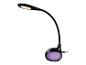 Lampe de bureau LED noire avec lumière ambiante colorée.