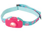Une lampe frontale rose avec un motif de chats.