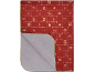 Papier cadeau de Noël rouge avec motifs dorés d'anges, étoiles et cloches.
