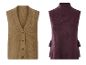 ESMARA® Pull sans manches en tricot pour femme en marron et bordeaux.