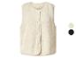 Gilet polaire beige à boutons, avec options de couleur beige et noir.