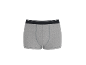 Caleçon boxer gris pour homme avec ceinture élastique foncée et rayures blanches.