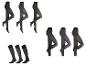 Assortiment de collants, leggings et chaussettes montantes pour femmes en diverses couleurs foncées.