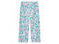 Pantalon blanc avec un motif floral rose et turquoise.