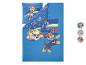 Parure de lit bleue avec housse de couette et taie d'oreiller à motifs de chiots de dessins animés.