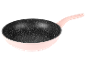 Une poêle rose avec une surface marbrée.
