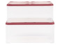 Deux boîtes de rangement transparentes avec des couvercles rouges.