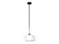 Un luminaire suspendu noir avec un abat-jour rond en verre.