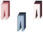 Trois ensembles de leggings pour filles dans différentes couleurs et motifs.