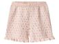 Short en maille rose avec motif ajouré et volants