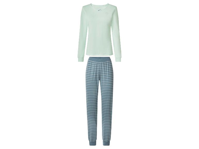 Pyjama deux pièces pour femme en vert menthe et bleu rayé.