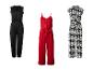Trois combinaisons pour femmes : noire, rouge et à motifs.