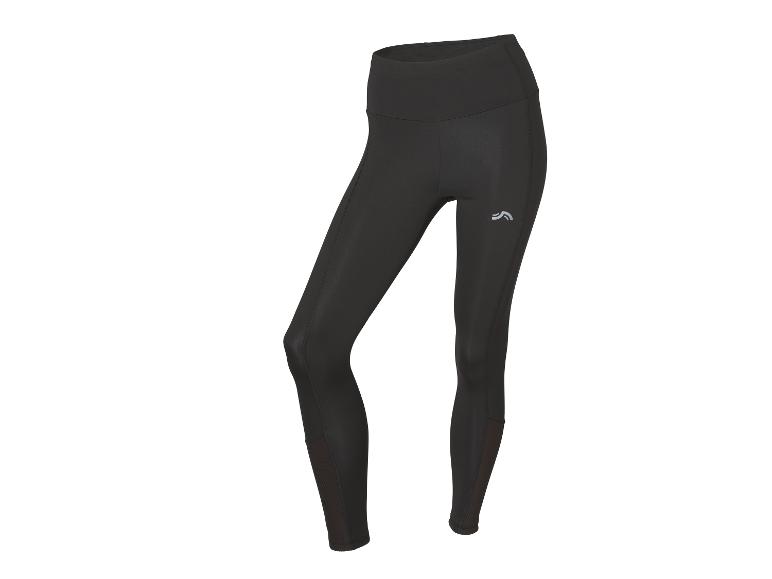 Legging de sport noir pour femme avec logo réfléchissant sur le côté.