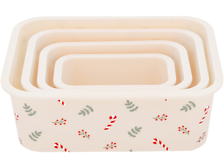 Ensemble de boîtes de conservation gigognes avec motif de Noël de cannes à sucre et de houx.