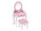 Coiffeuse en bois rose avec miroir et tabouret pour enfants.