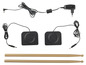 Deux pads de batterie, deux baguettes, un câble d'alimentation et un adaptateur.