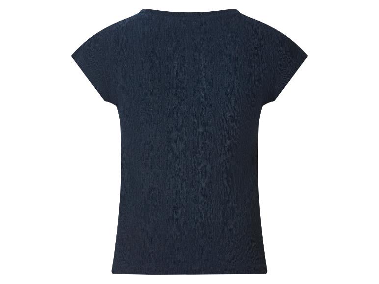 Haut femme bleu foncé à manches courtes en tissu texturé, vue de dos