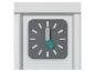 Une horloge analogique avec un cadran gris et des aiguilles turquoise.