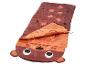 Sac de couchage enfant, motif animal, tons bruns et oranges.