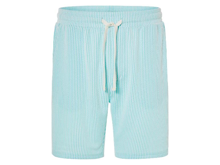 Shorts rayés bleu clair à cordon.