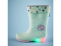 Bottes de pluie vertes à motif d'écorces et semelle éclairée.