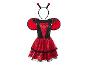 Une robe rouge à pois noirs, des ailes et un diadème, déguisement de coccinelle.