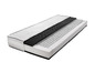 Un matelas avec une housse blanche, une couche de mousse et un ressort ensaché.