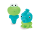 Jouets de bain grenouille et poulpe aux couleurs vives.