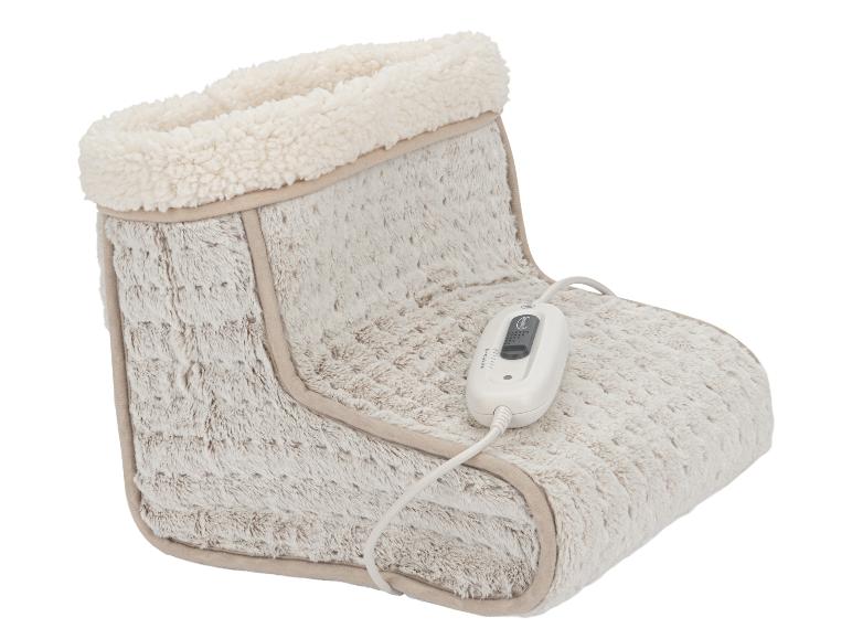 Chauffe-pieds électrique en peluche beige avec télécommande
