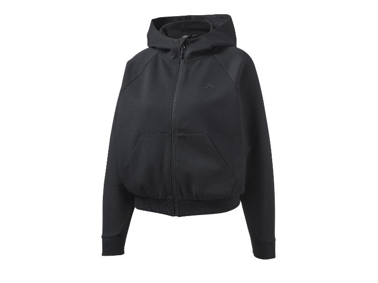 Sweat à capuche zippé noir pour femme avec poche kangourou.